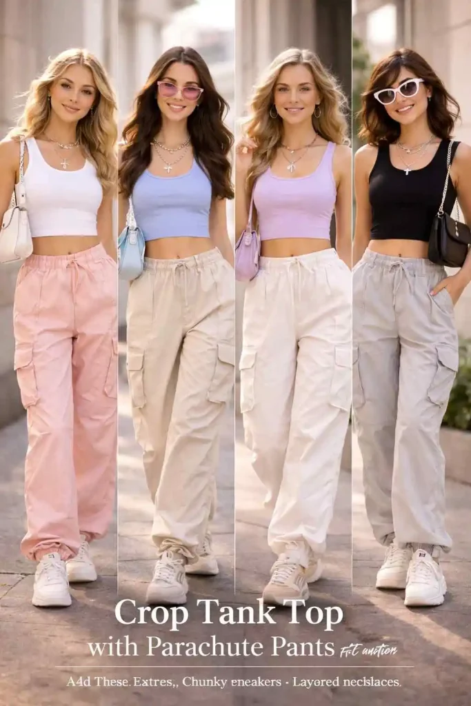 Crop Tank Top with Parachute Pants