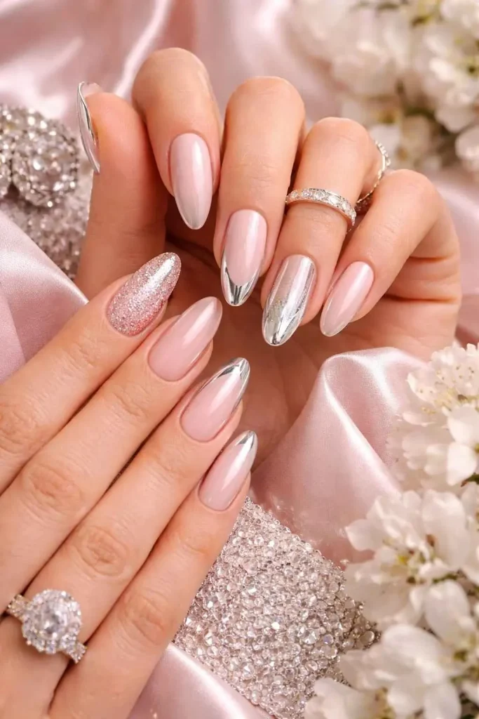 Pink Glitter Accent Nails